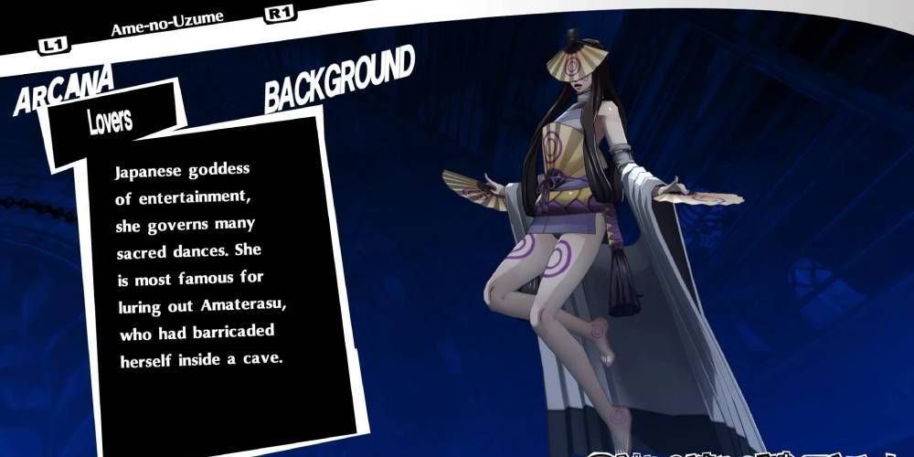 Persona 5 Royal rendition and profile of Ame-no-Uzume