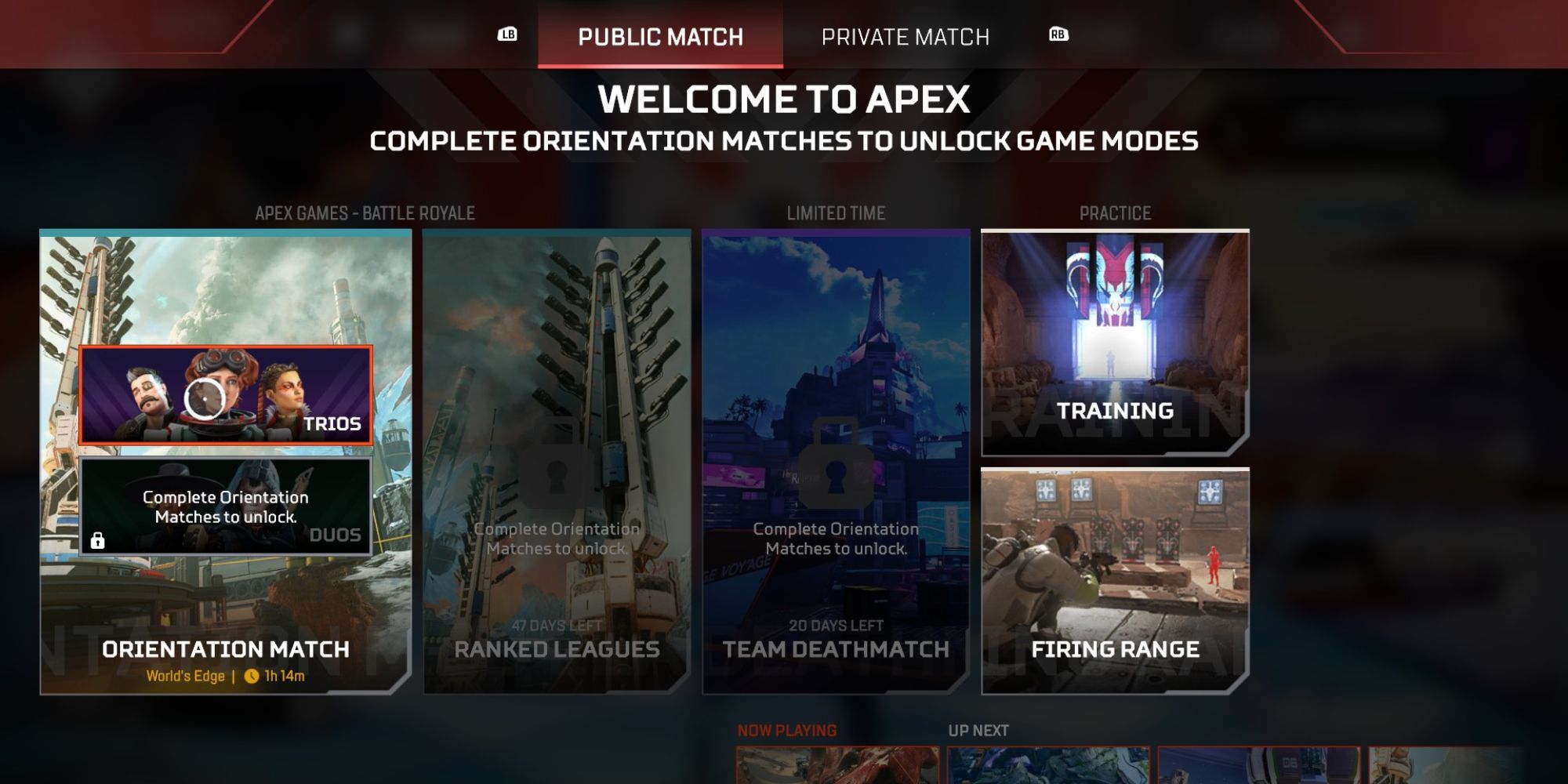 Apex Legends - Selecting an Orientation Match in the game mode tab