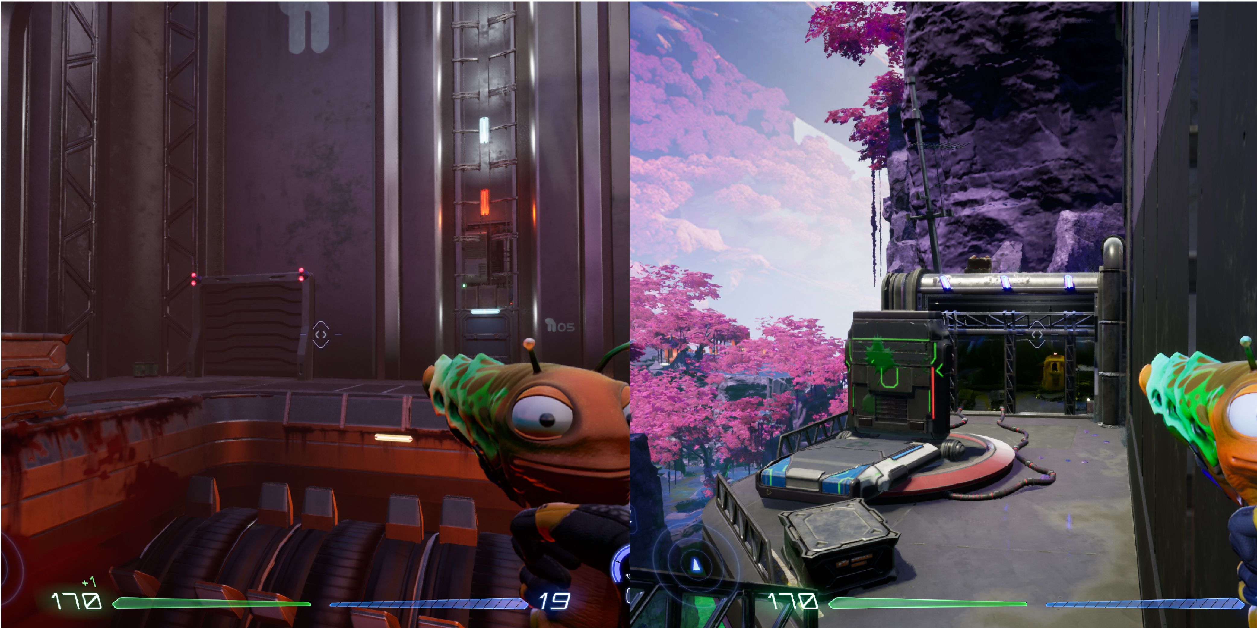 The door in the back of a boss room that leads to a balcony outside. A platform that catapults you across the valley. A Luglox is on top of the small building in the back.