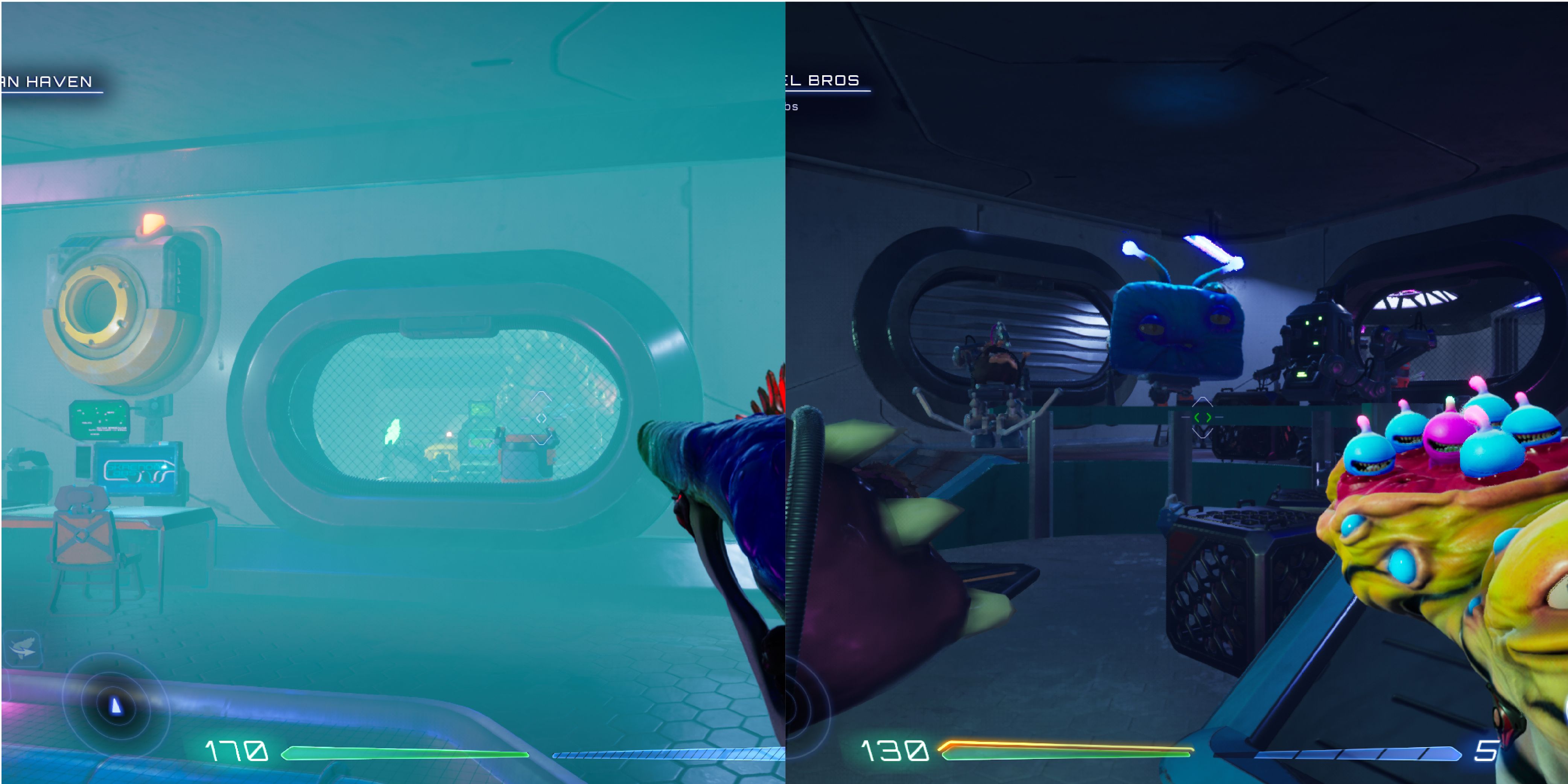 A small window peaking into another room, a desk and a mechanism are next to it. A Luglox sitting on top of an operation table.