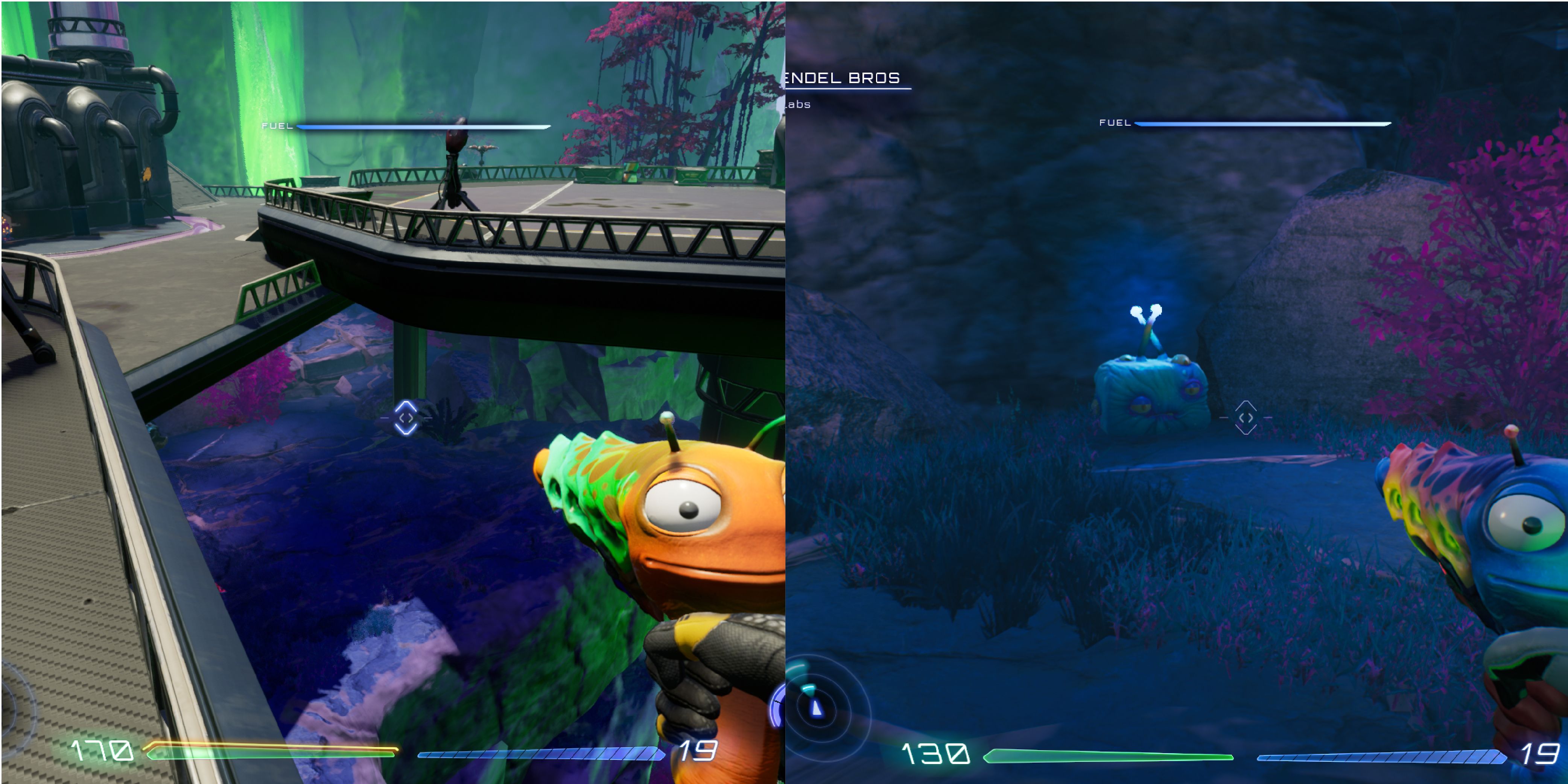 A large platform that sits high above the jungle floor. A Luglox sitting against the wall next to pink bush.