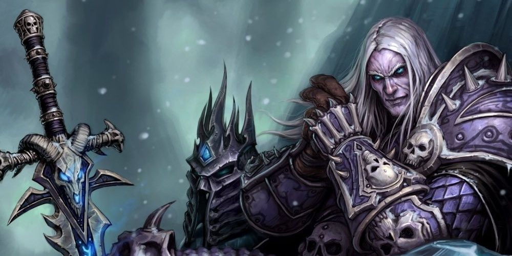 The Lich King plotting on his throne in World of Warcraft artwork