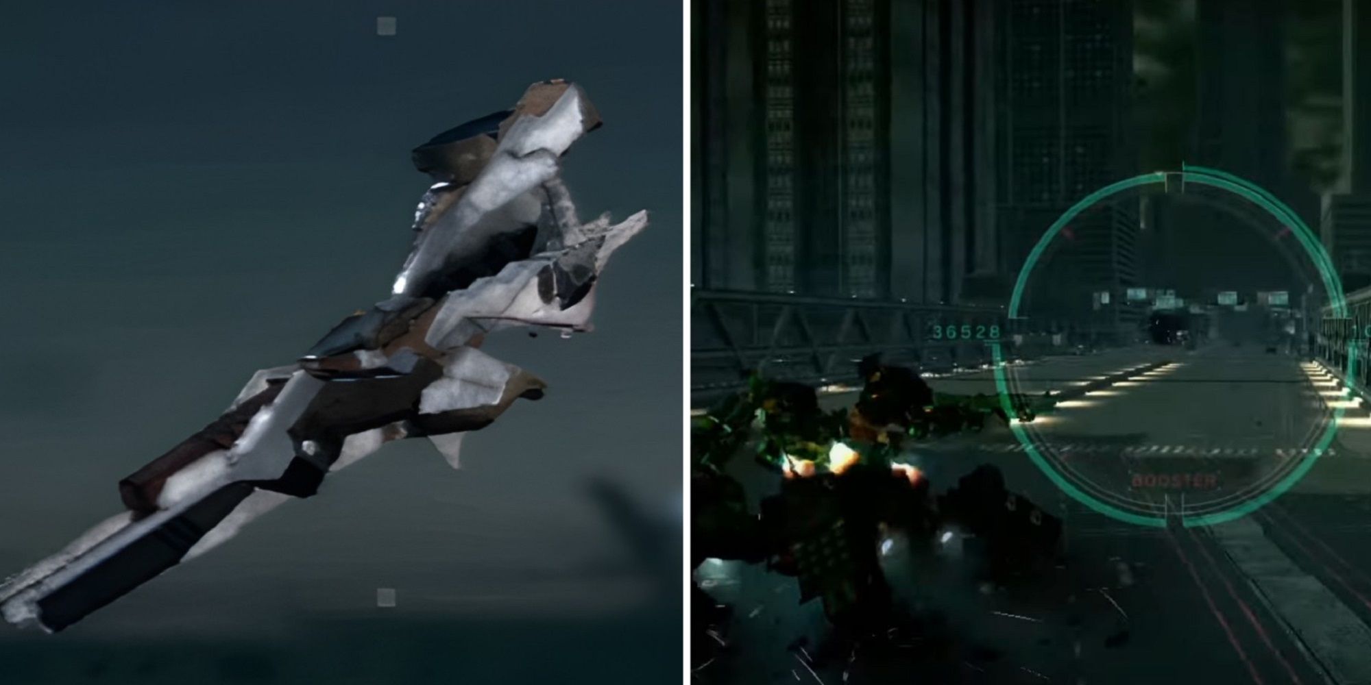 Black And White Laser Rifle With Large Trigger Well And Quad AC Fighting On A Bridge