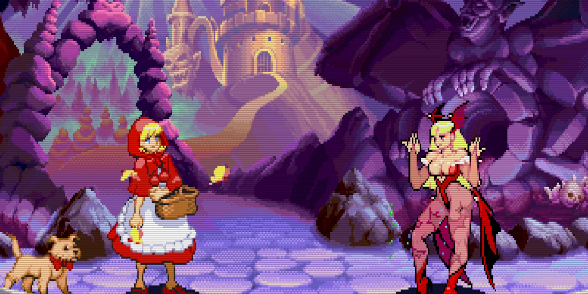 B.B.Hood and Harry facing off against Morrigan from in Vampire Savior