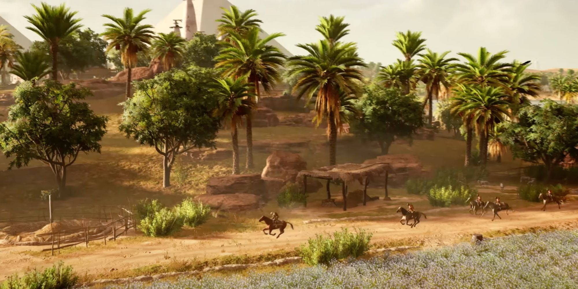 Bayek of Siwa Running From Enemies On Horseback in Assassin's Creed Origins