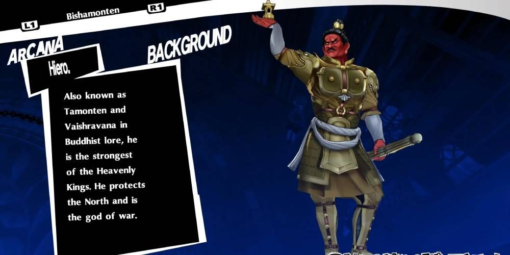 Persona 5 Royal rendition and profile of Bishamonten