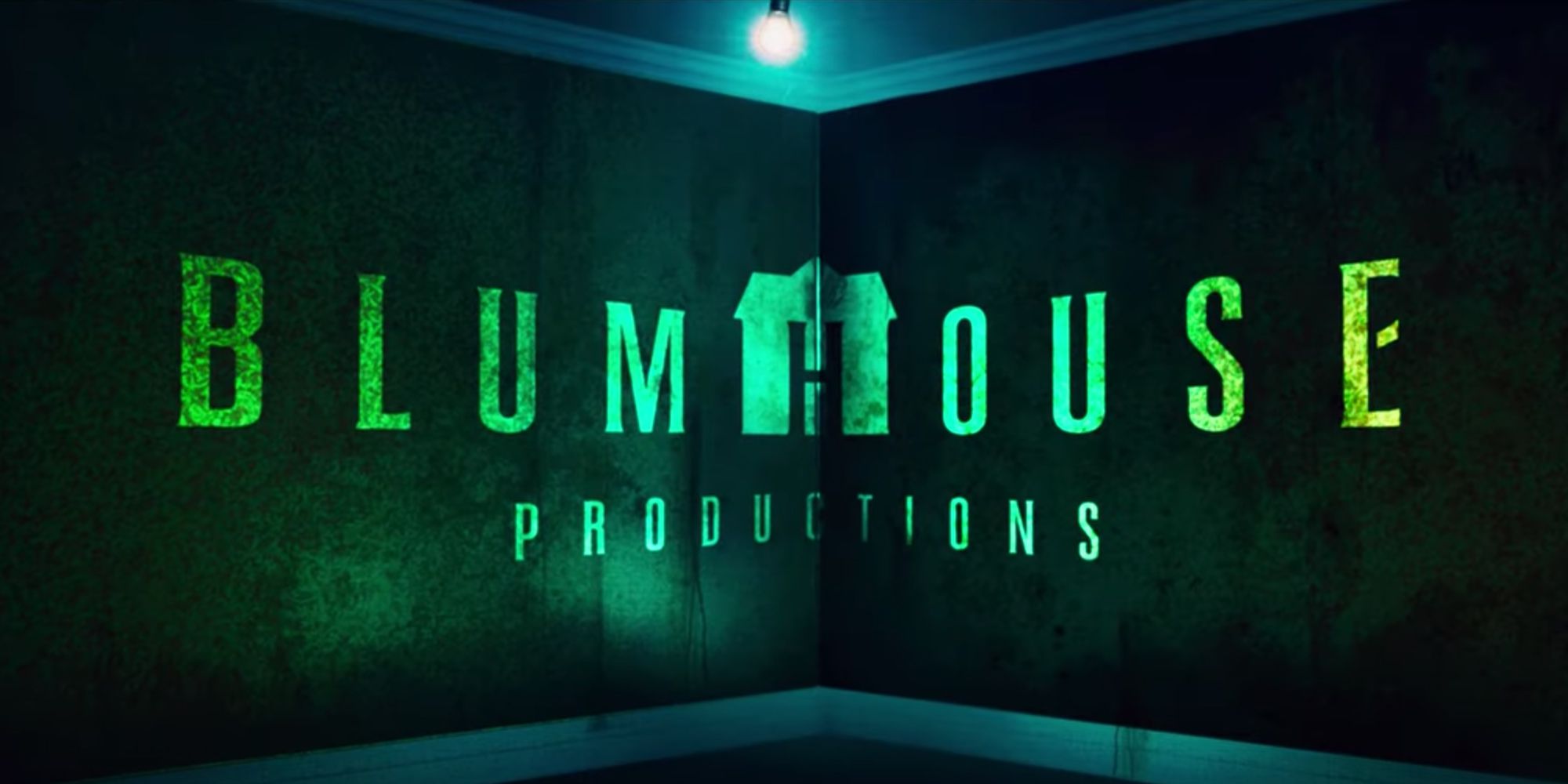 Blumhouse Productions logo over an L-shaped wall intersection 