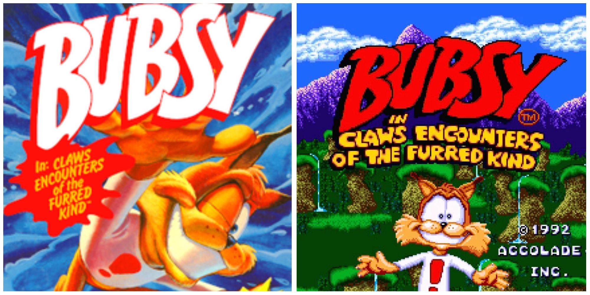 Bubsy In Claw Encounter of the Furred Kind - Box art and start screen