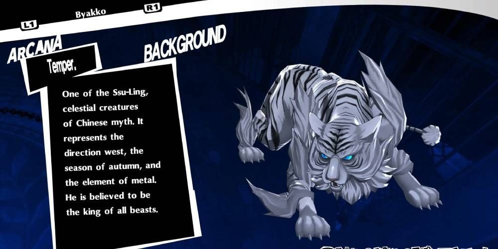 Persona 5 Royal rendition and profile of Byakko