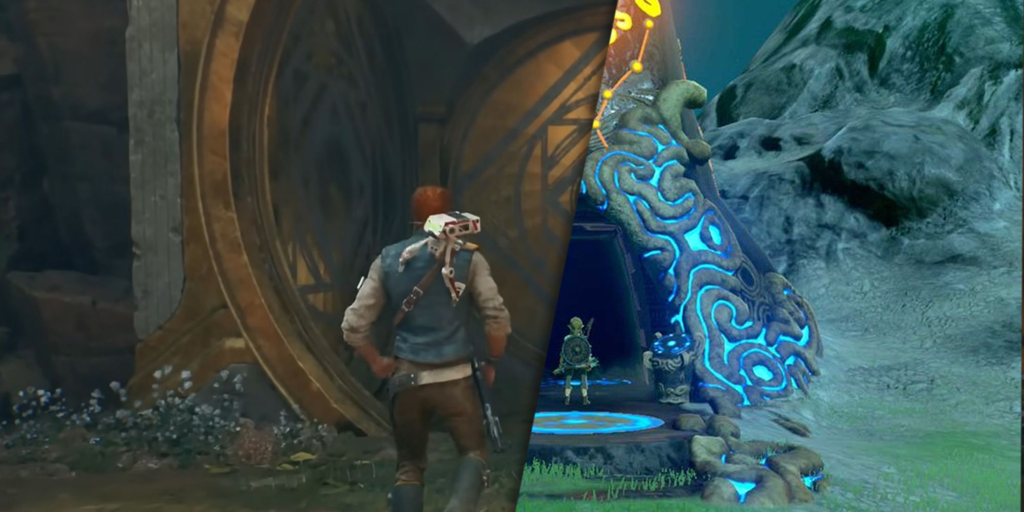cal kestis in jedi survivor and link in breath of the wild entering dungeons