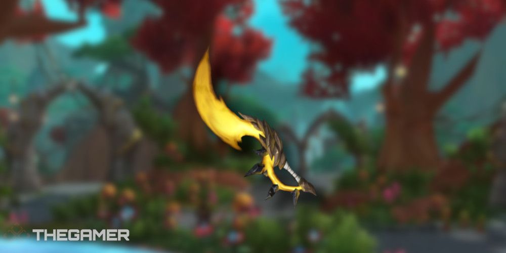 Caustic Coldsteel Slicer over blurred image of dragon isles