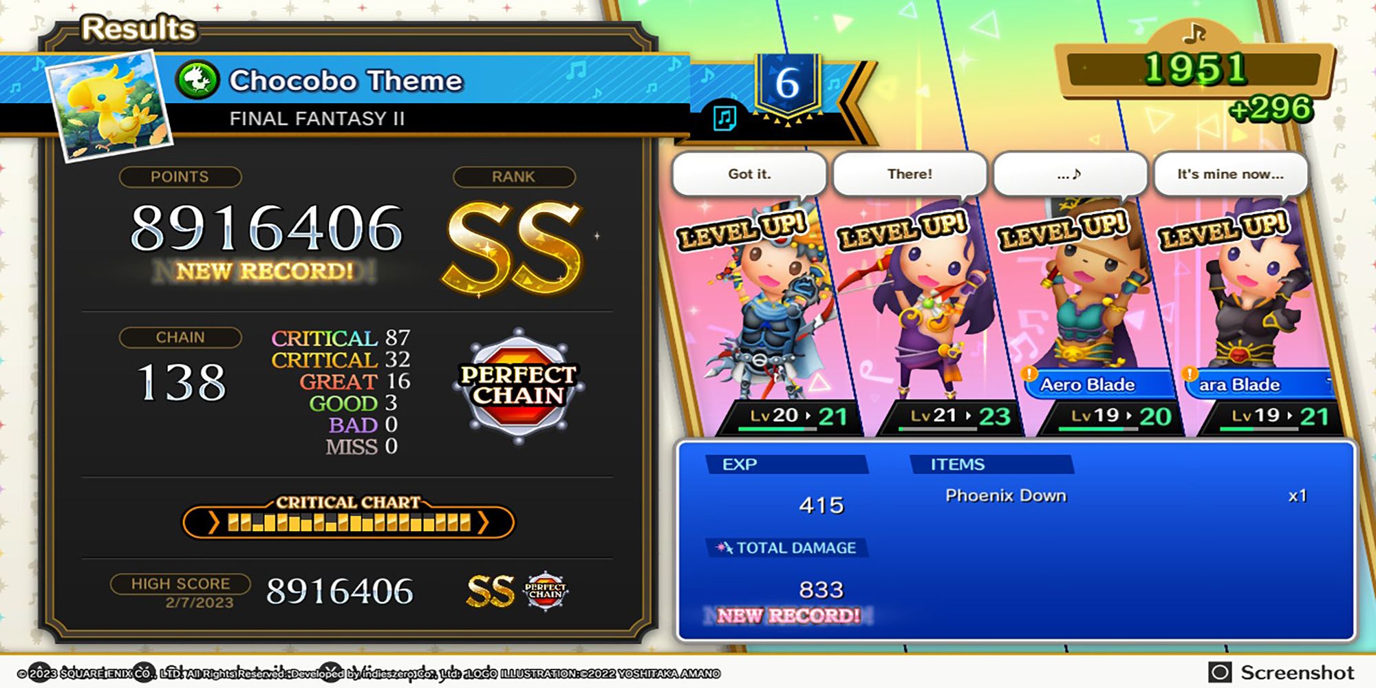 Firion, Maria, Guy, and Leon all level up after finishing a music stage in Theatrhythm: Final Bar Line.
