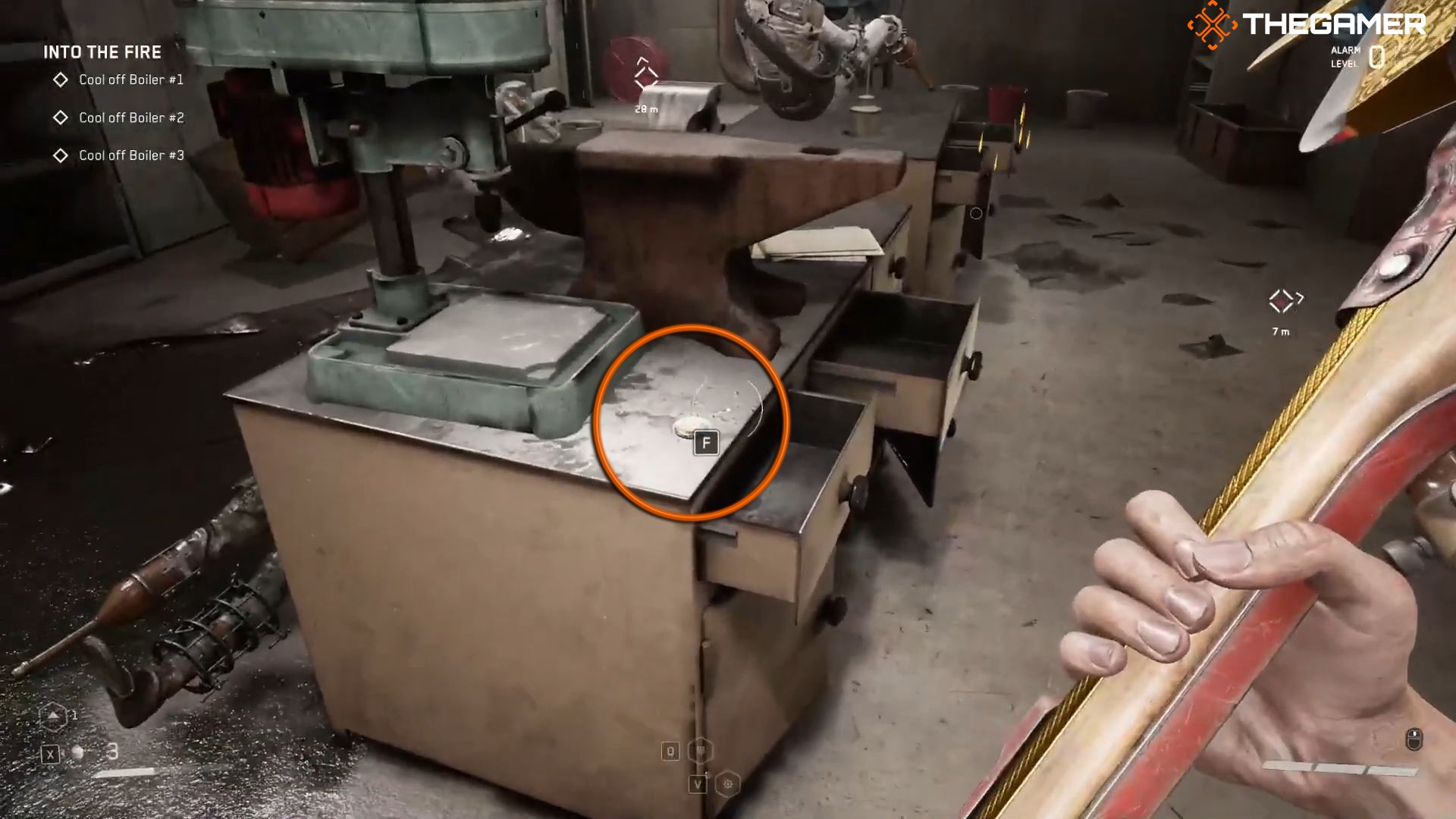 Chirper Number 13 on a metalworking desk next to an anvil