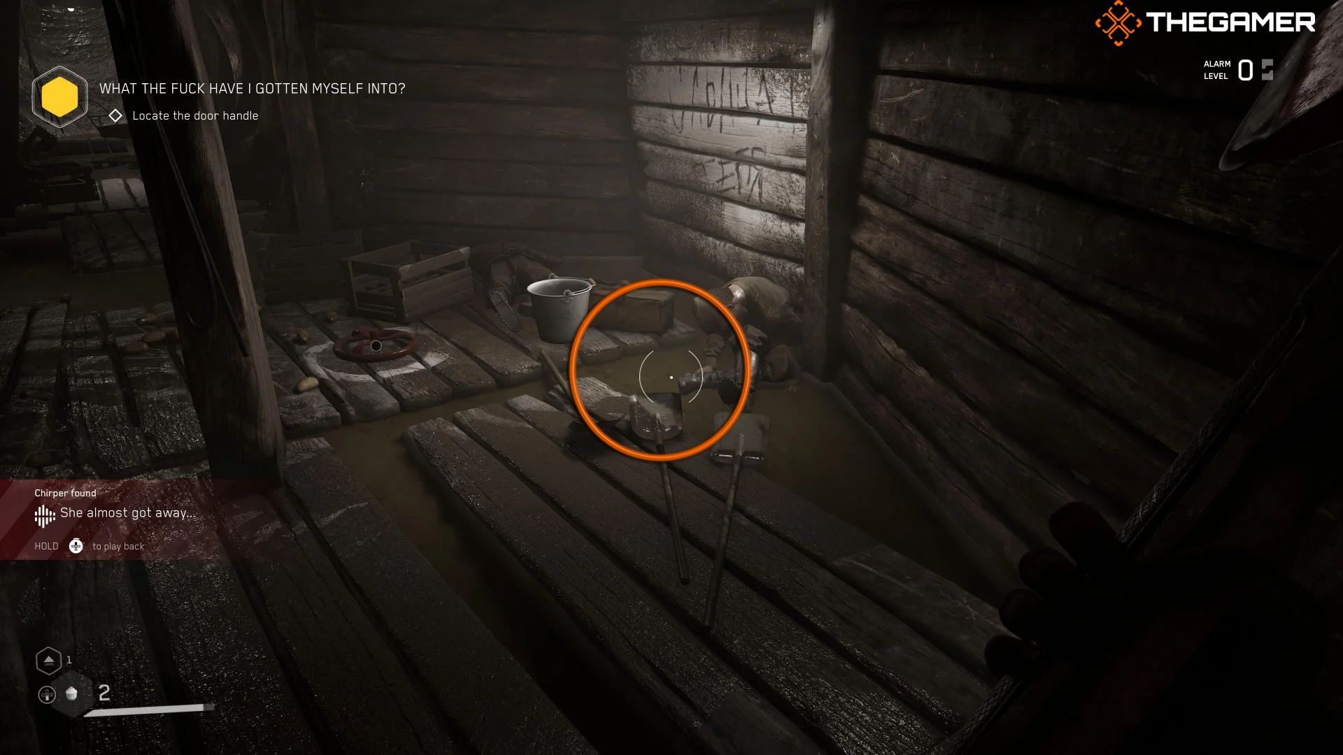 Chirper Number 1 on the ground in a wooden tunnel
