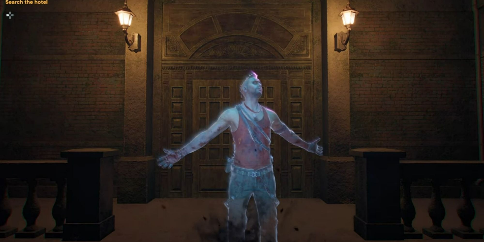PT Reference - Far Cry 6 - Vaas Standing In Front Of A Hotel With His Arms Out