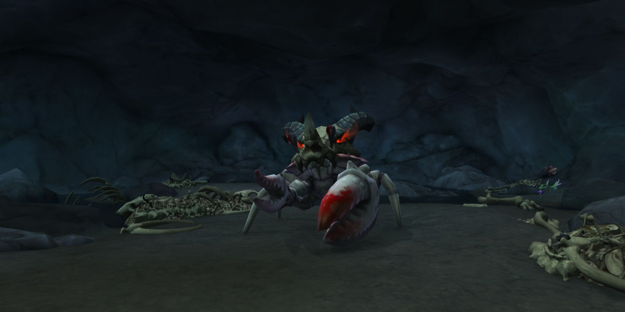 Wow a large crab wearing a dragon skull