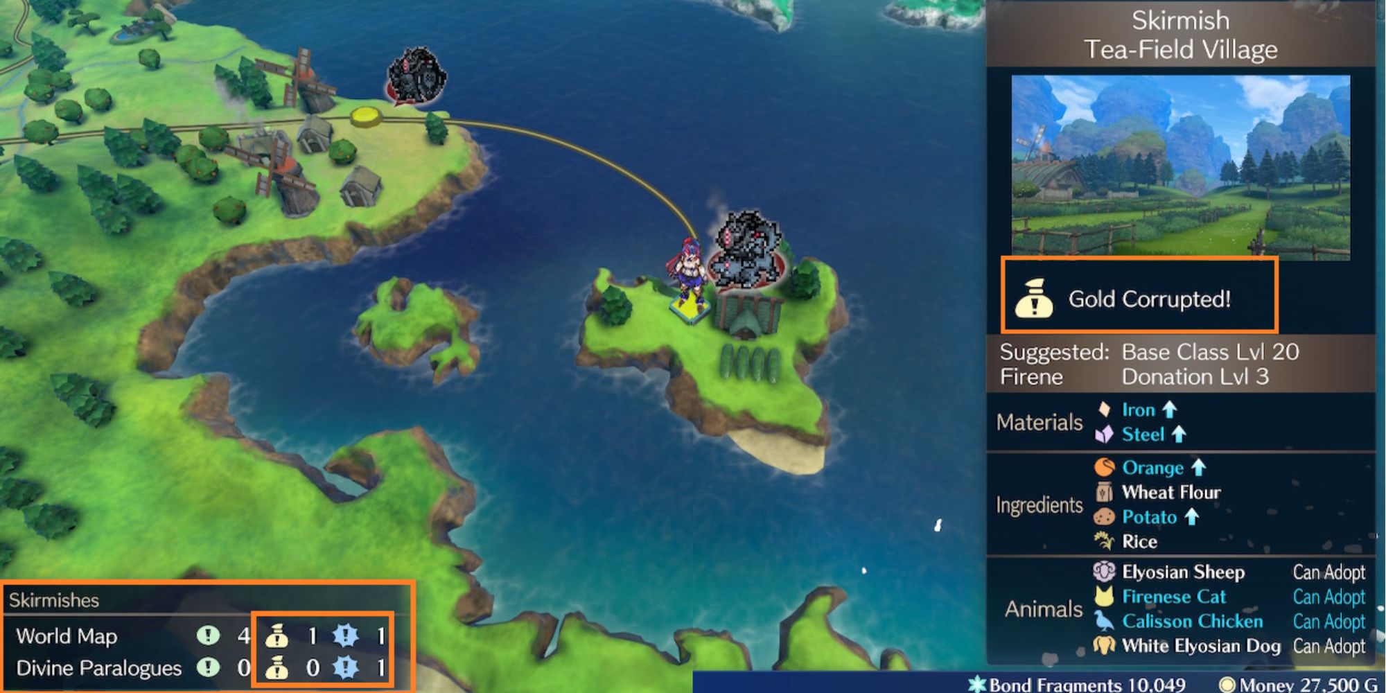Fire Emblem Engage: Highlighted World Map Menus For Gold Corrupted Markers