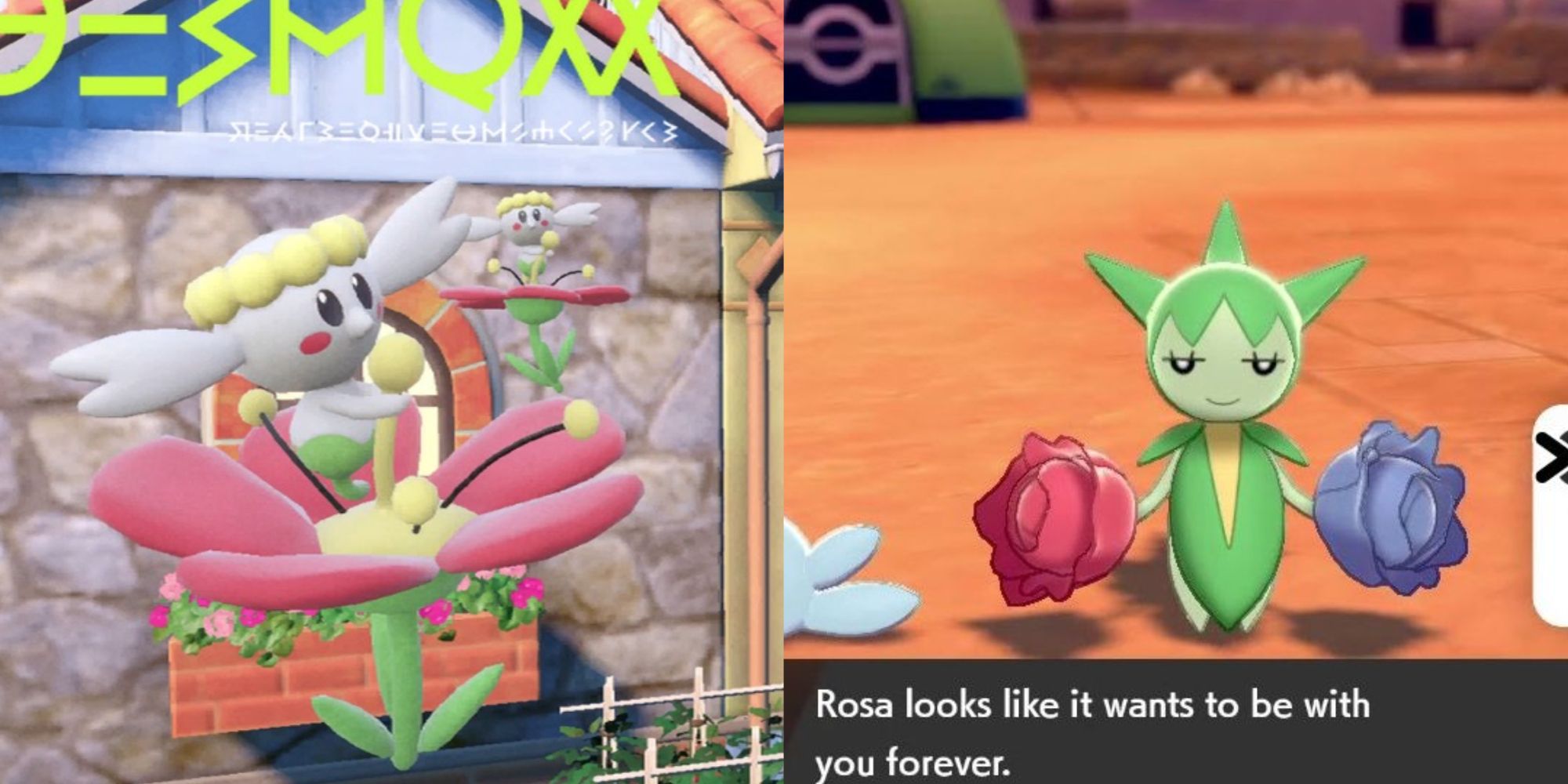 Two Flabebe floating near a house, Roselia at a campsite making things awkward