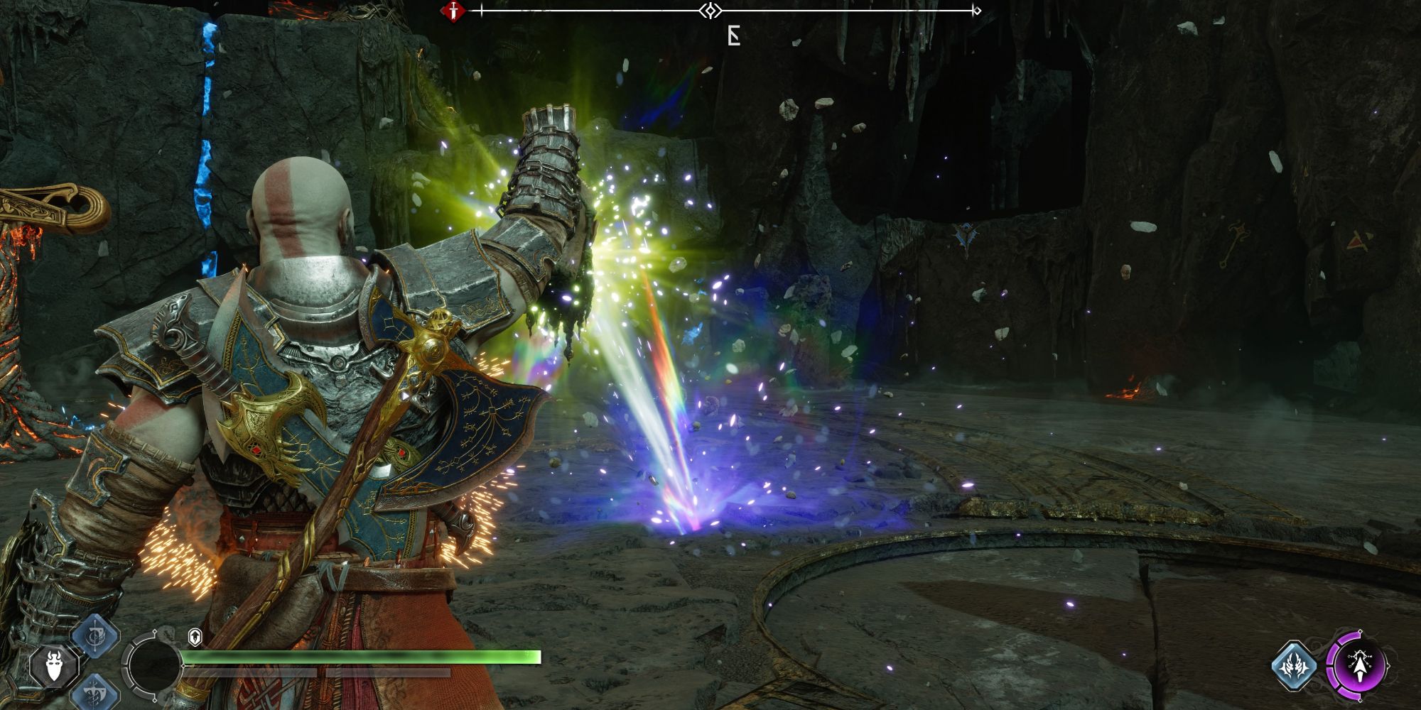 Image showing Kratos using Mimir's Head to shoot a beam.