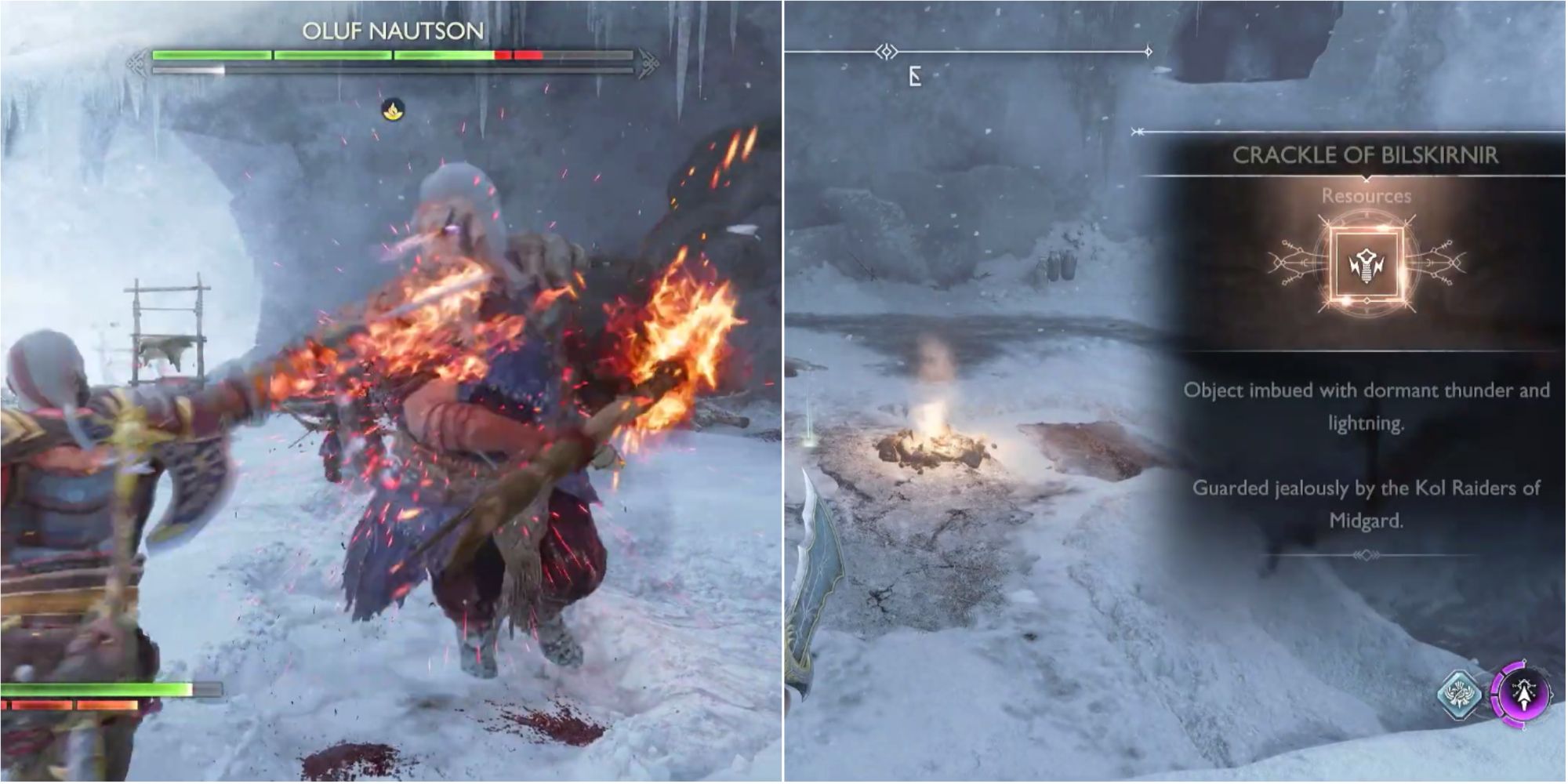 Kratos fighting an enemy to acquire resources.