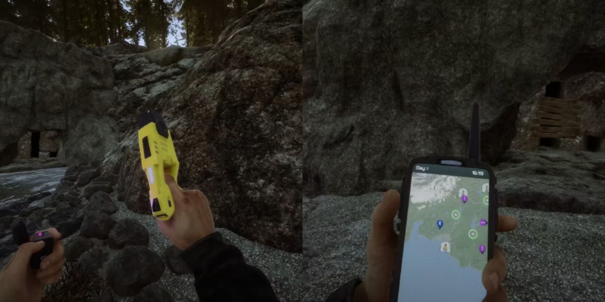 Stun Gun Weapon and Cave Entrance