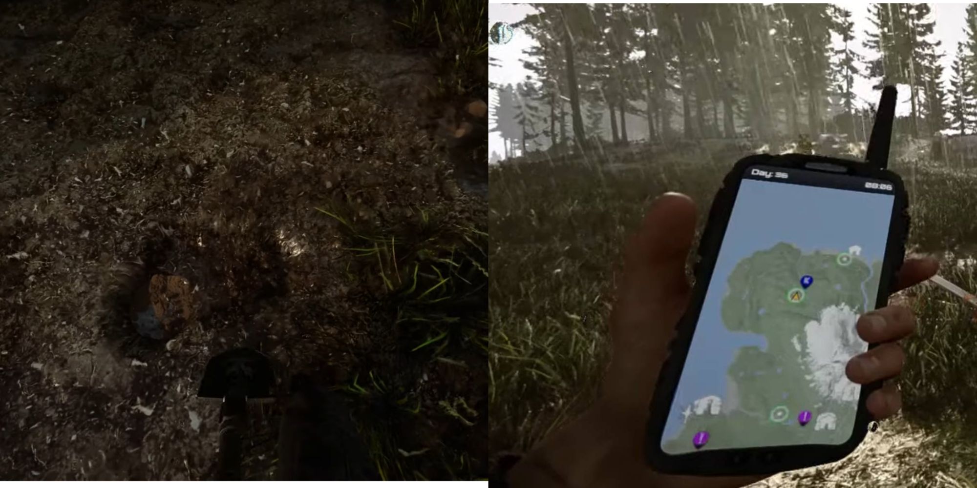 Digging the maintenance hole and checking map for revolver location
