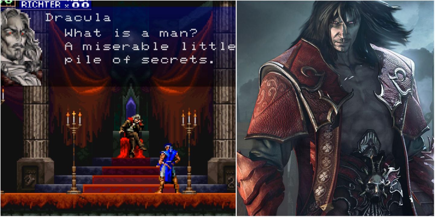 Collage of Dracula in Castlevania Symphony of the Night and Castlevania Lords of Shadow 2