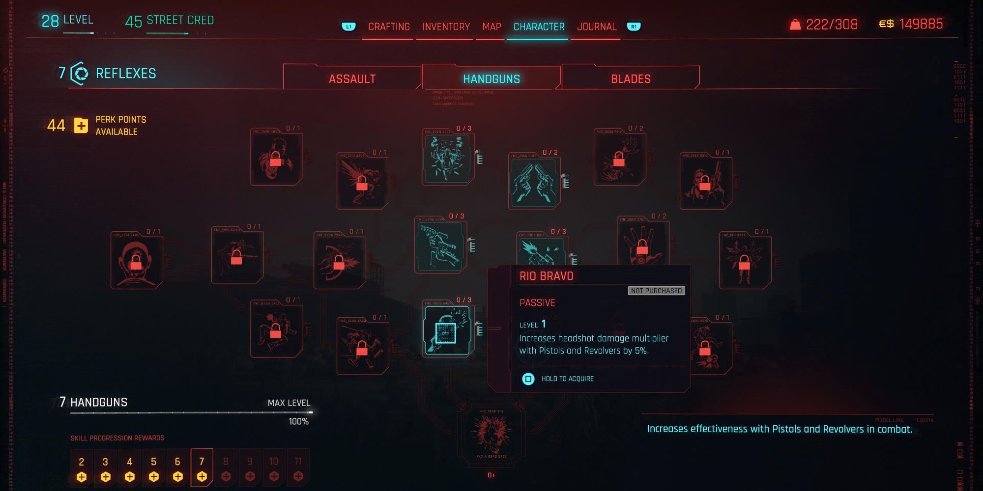 Cyberpunk 2077 Handguns Rio Bravo Skill Tree