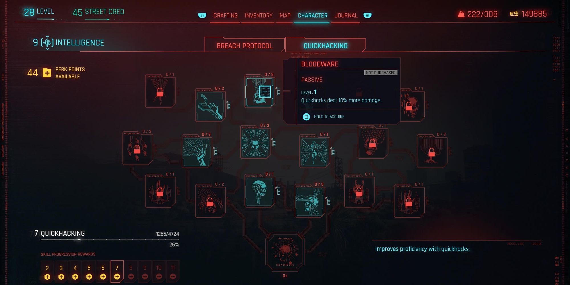 Cyberpunk 2077 Quickhacking Bloodware Skill Tree