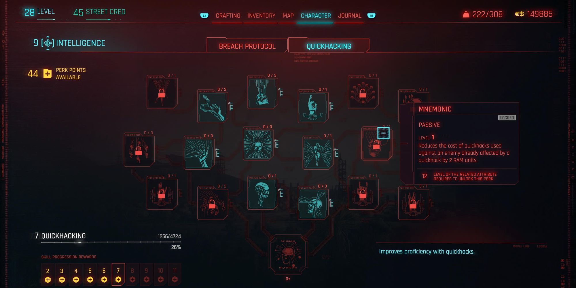 Cyberpunk 2077 Quickhacking Mnemonic Skill Tree
