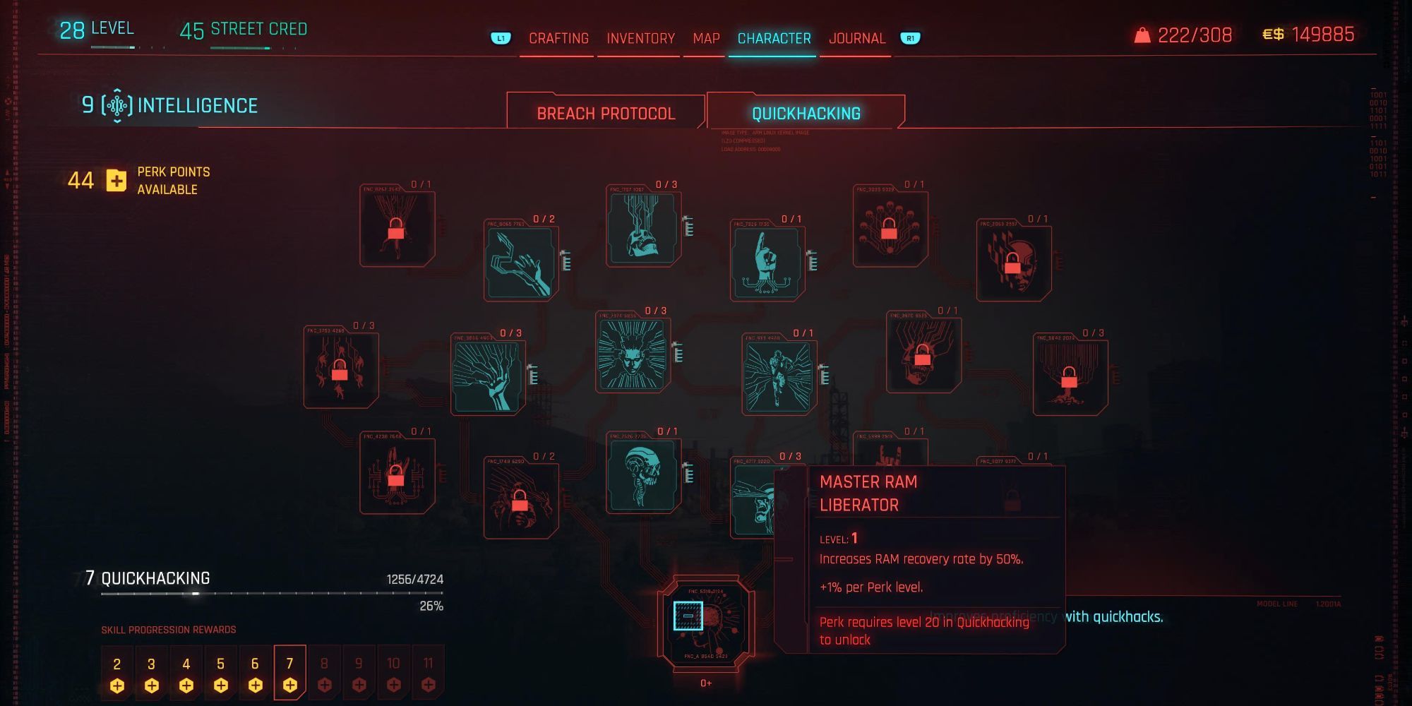 Cyberpunk 2077 Quickhacking Master RAM Liberator Skill Tree