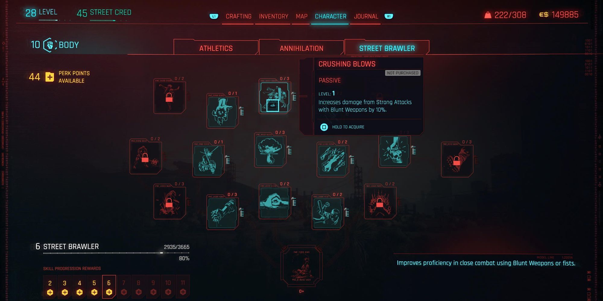 Cyberpunk 2077 Street Brawler Crushing Blows Skill Tree
