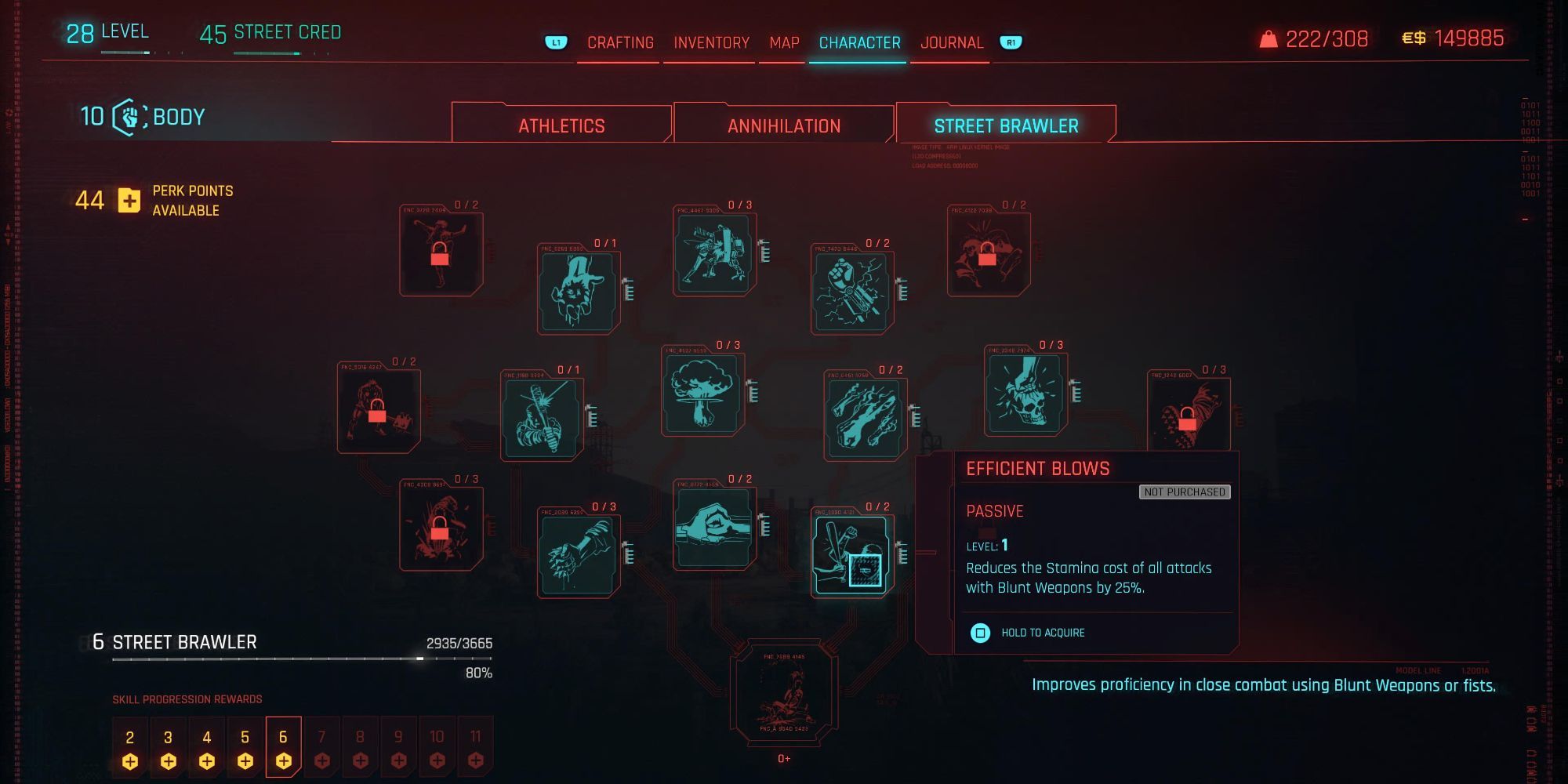 Cyberpunk 2077 Street Brawler Efficient Blows Skill Tree