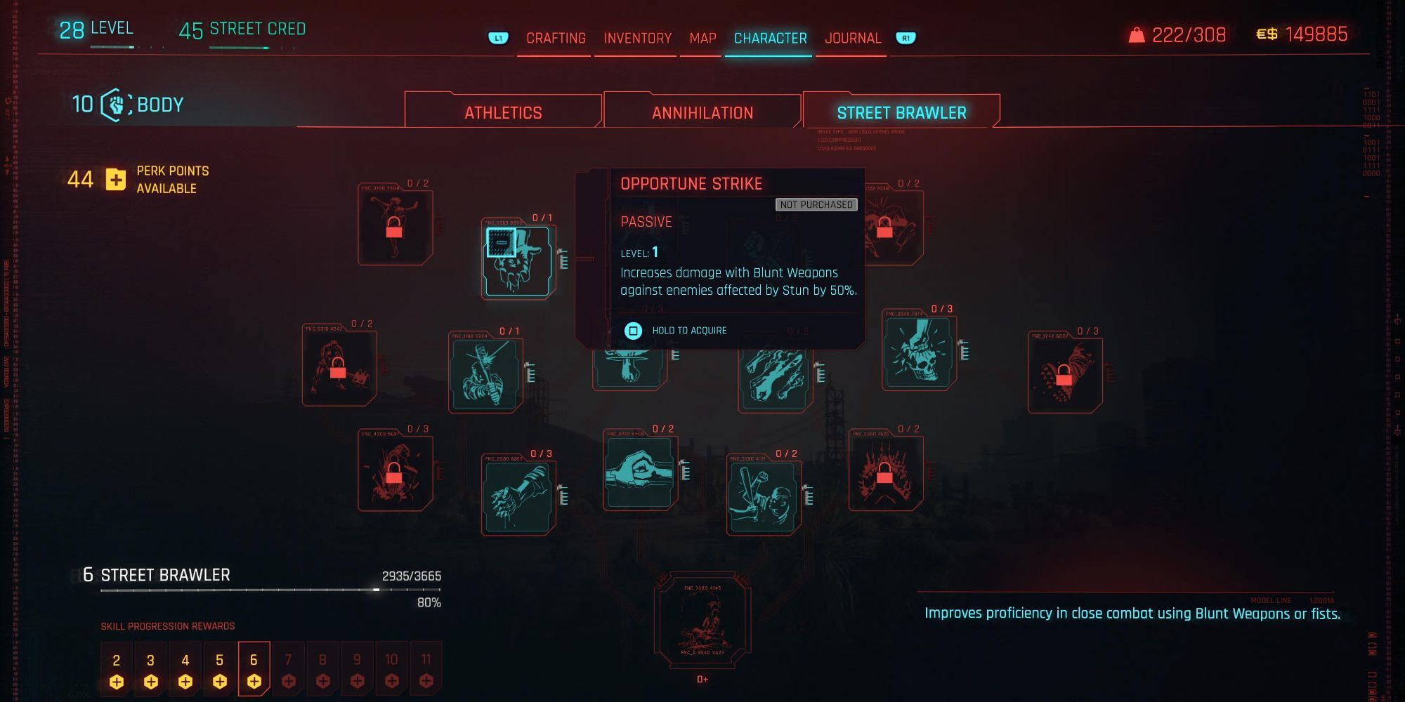 Cyberpunk 2077 Street Brawler Opportune Strike Skill Tree