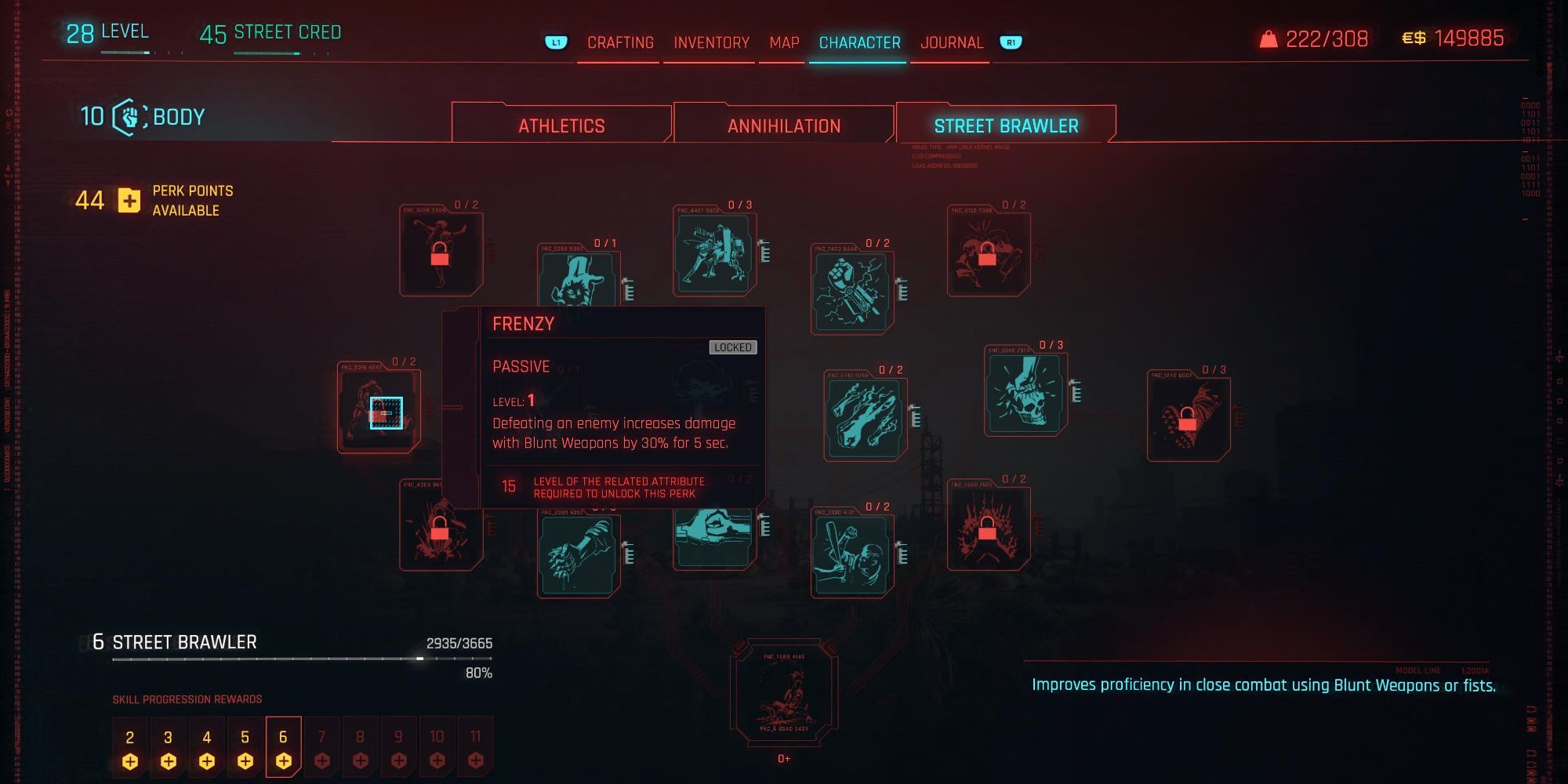 Cyberpunk 2077 Street Brawler Frenzy Skill Tree