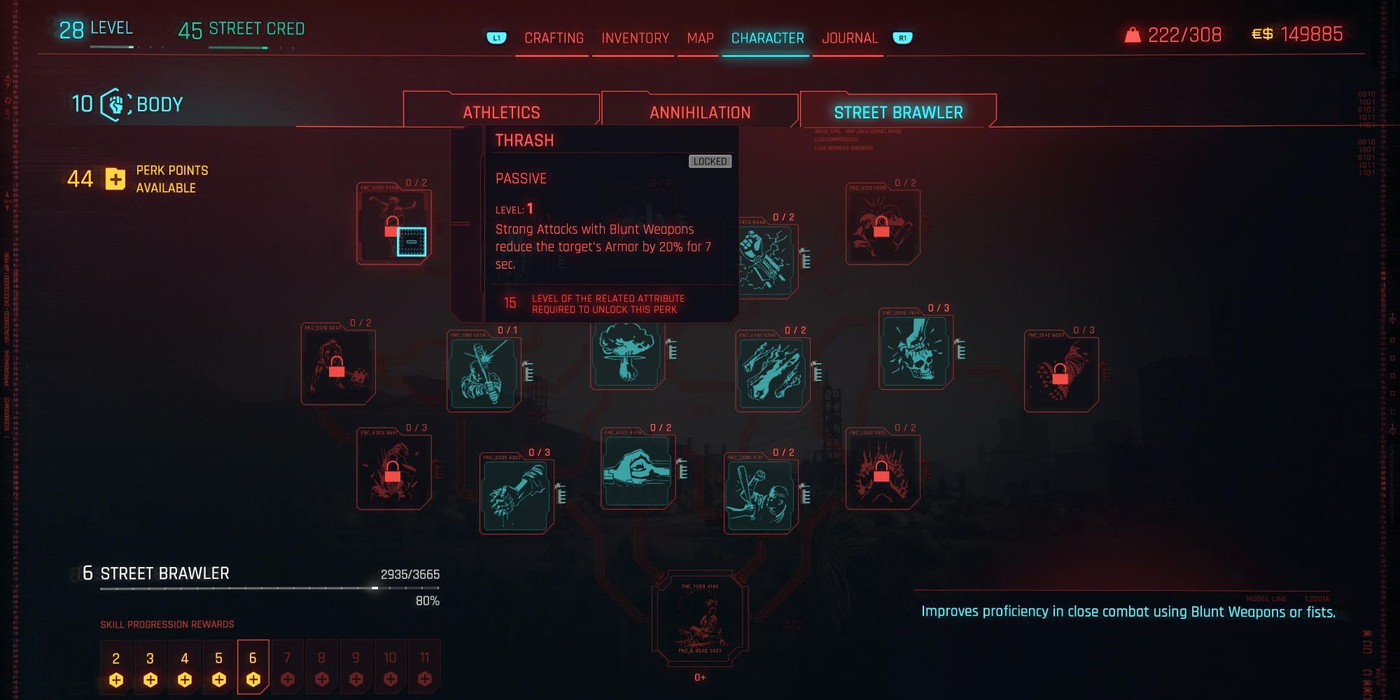 Cyberpunk 2077 Street Brawler Thrash Skill Tree