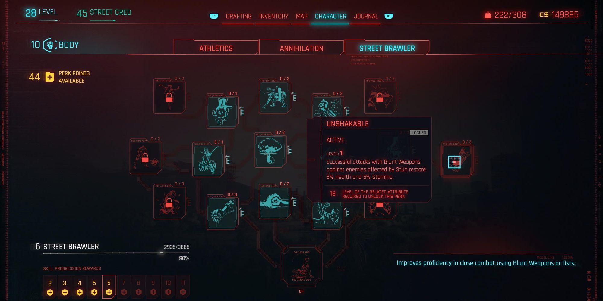 Cyberpunk 2077 Street Brawler Unshakable Skill Tree