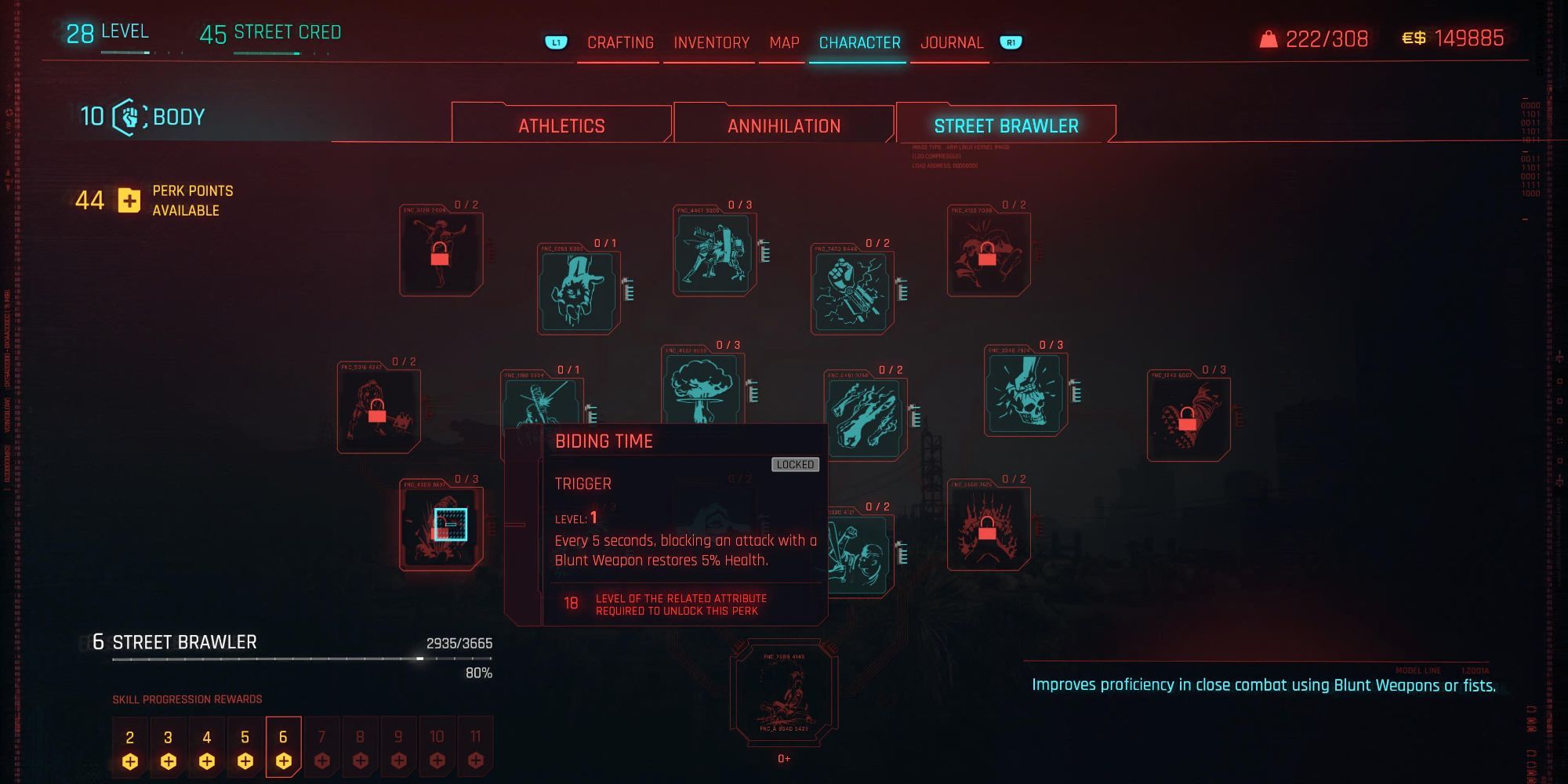 Cyberpunk 2077 Street Brawler Biding Time Skill Tree