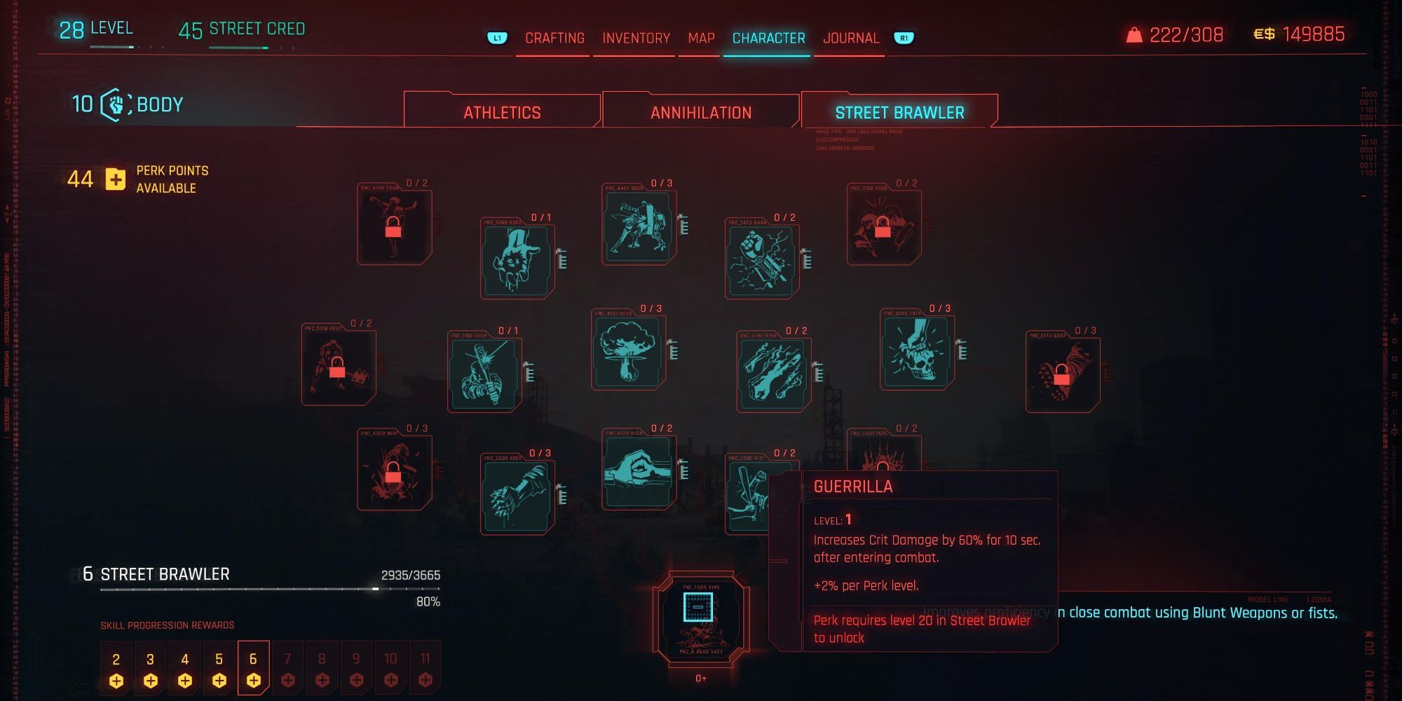 Cyberpunk 2077 Street Brawler Guerrilla Skill Tree