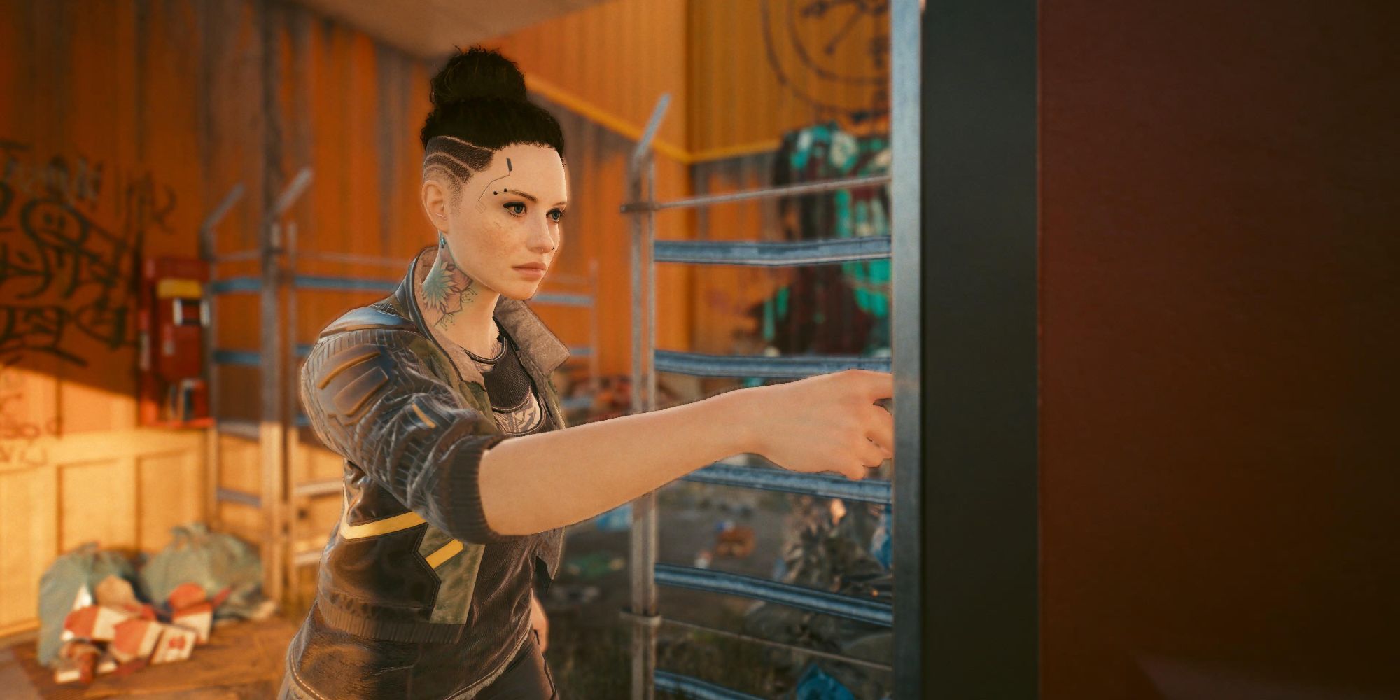 Cyberpunk 2077 V Pressing A Button On A Machine