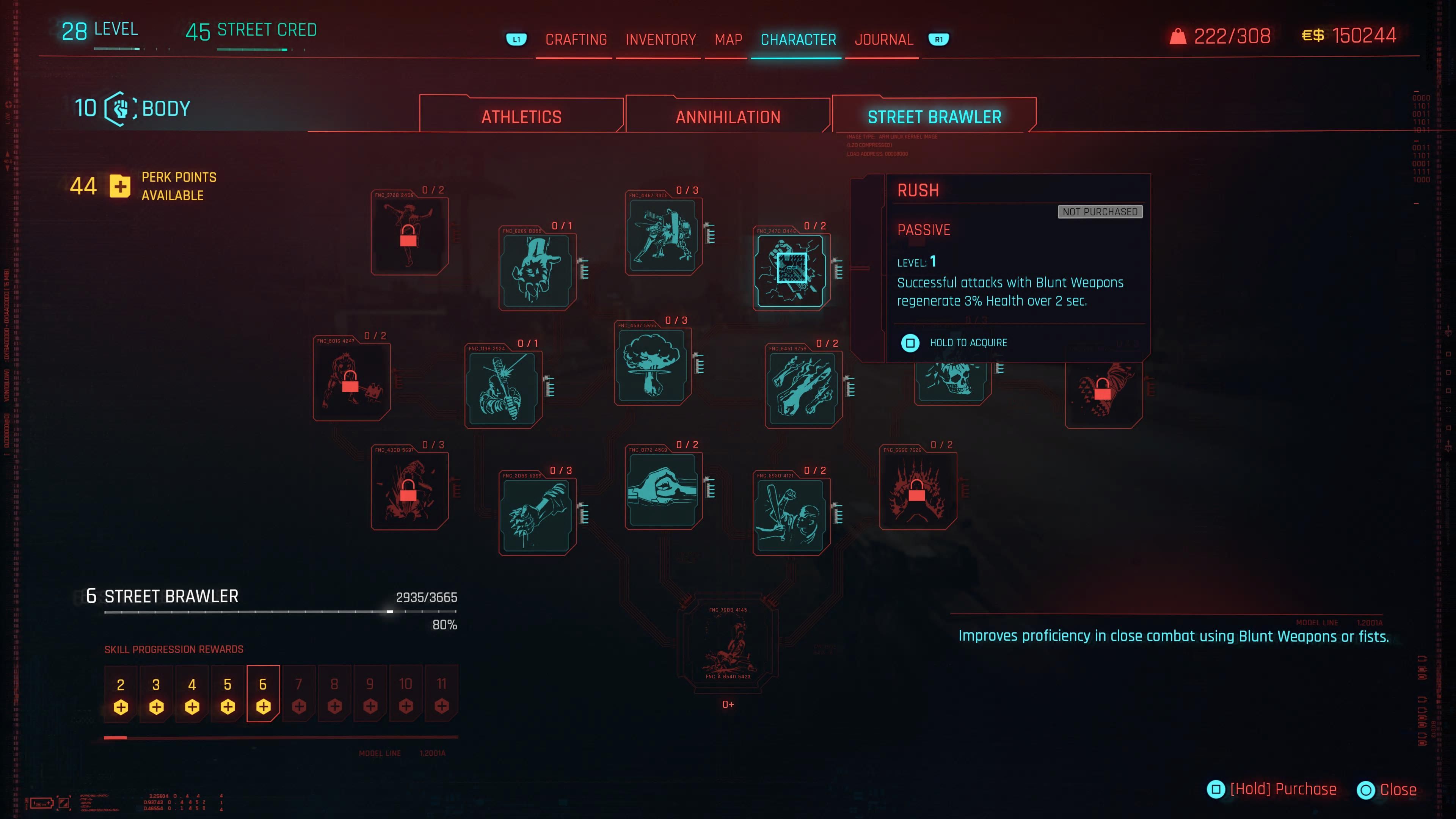 Cyberpunk 2077 Street Brawler Rush Skill Tree