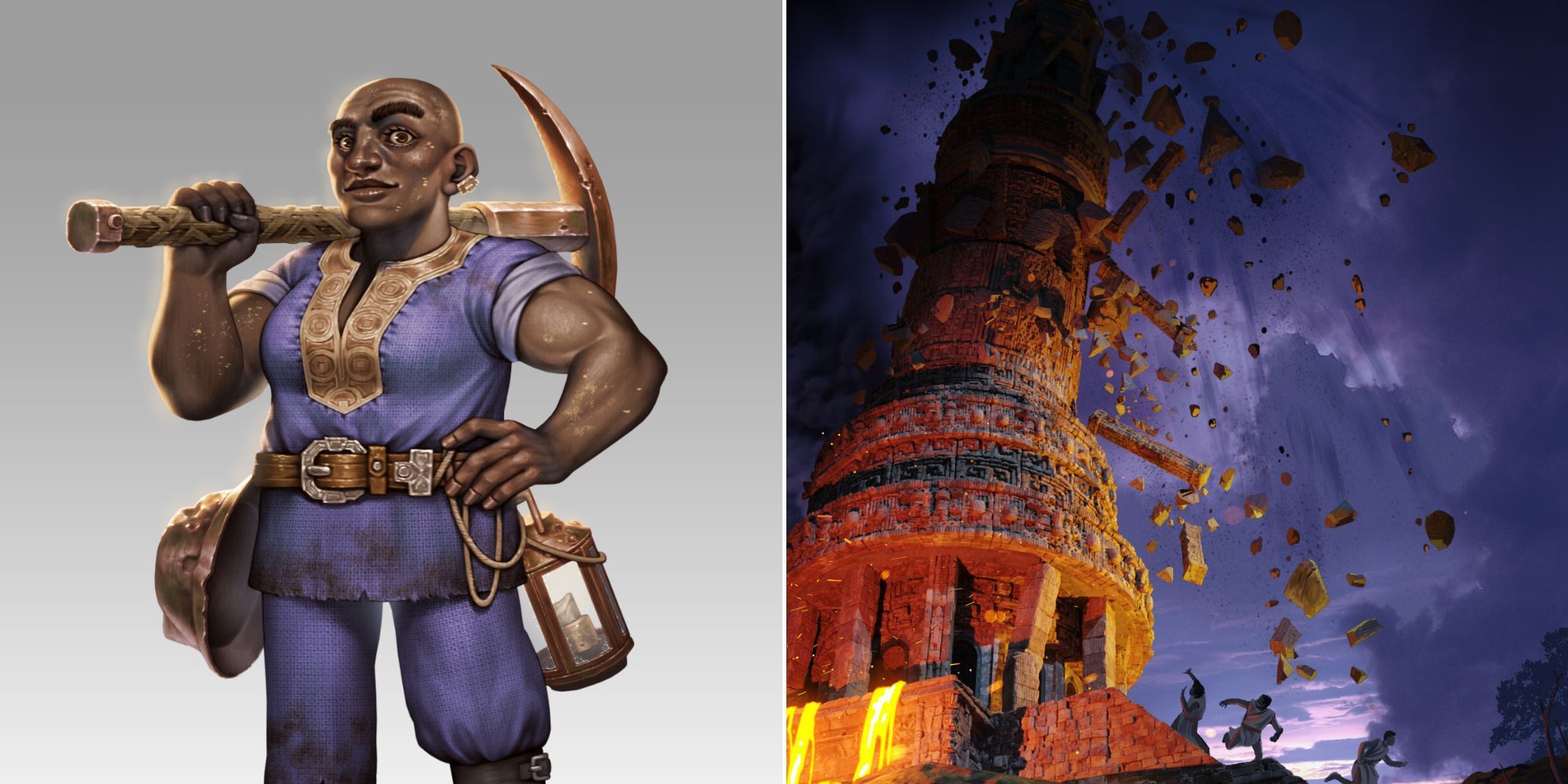 D&D Uzoma The Head Miner Holding A Pickaxe - The Ancient Twin Gods Observatory Toppling During A Volcanic Eruption