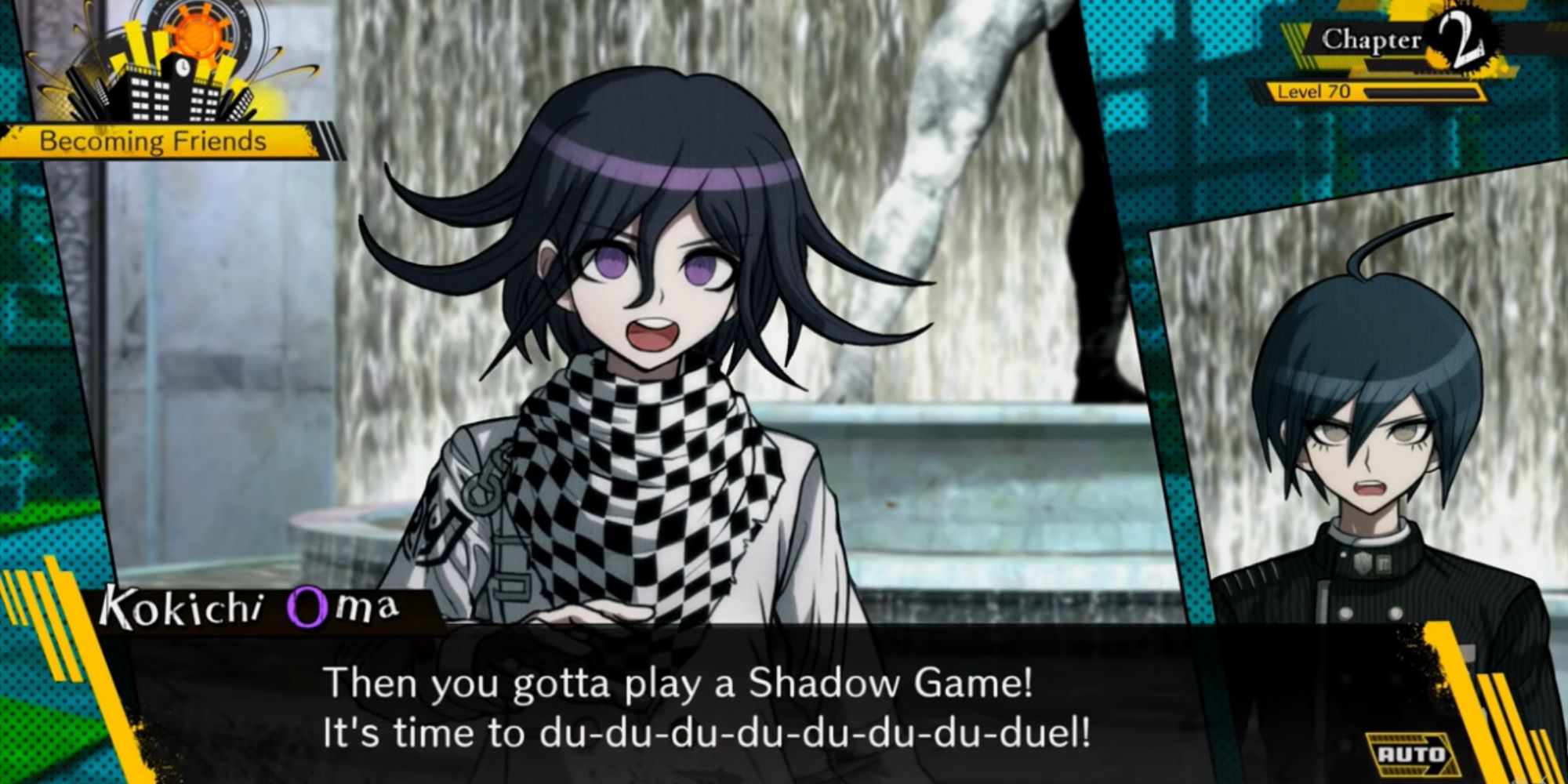 danganronpa v3 yugioh reference with kokichi and shuichi in free time event