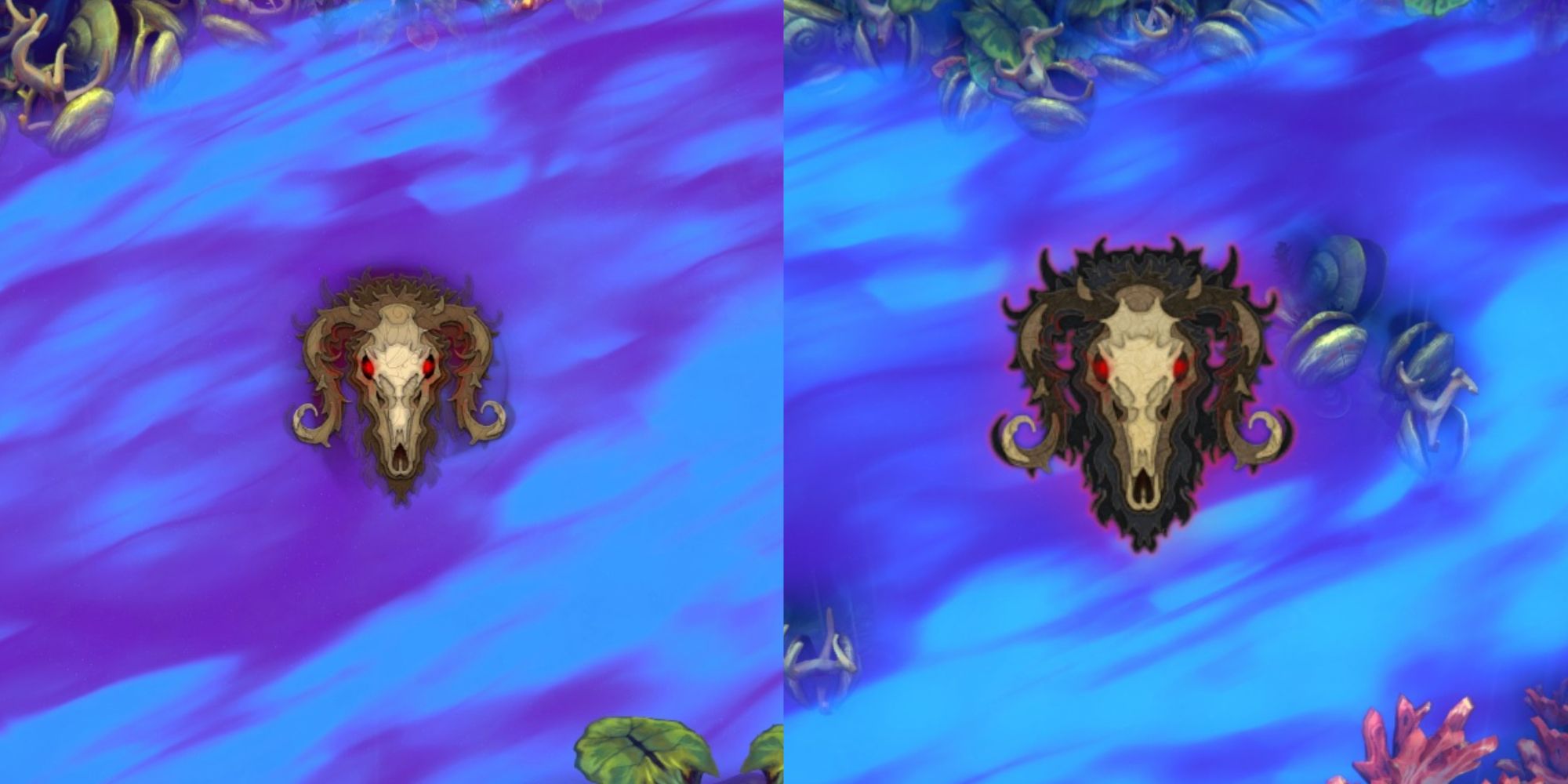 The horned skull (left) and the scarier horned skull represent the Dangerous and Forbidden Glades, respectively