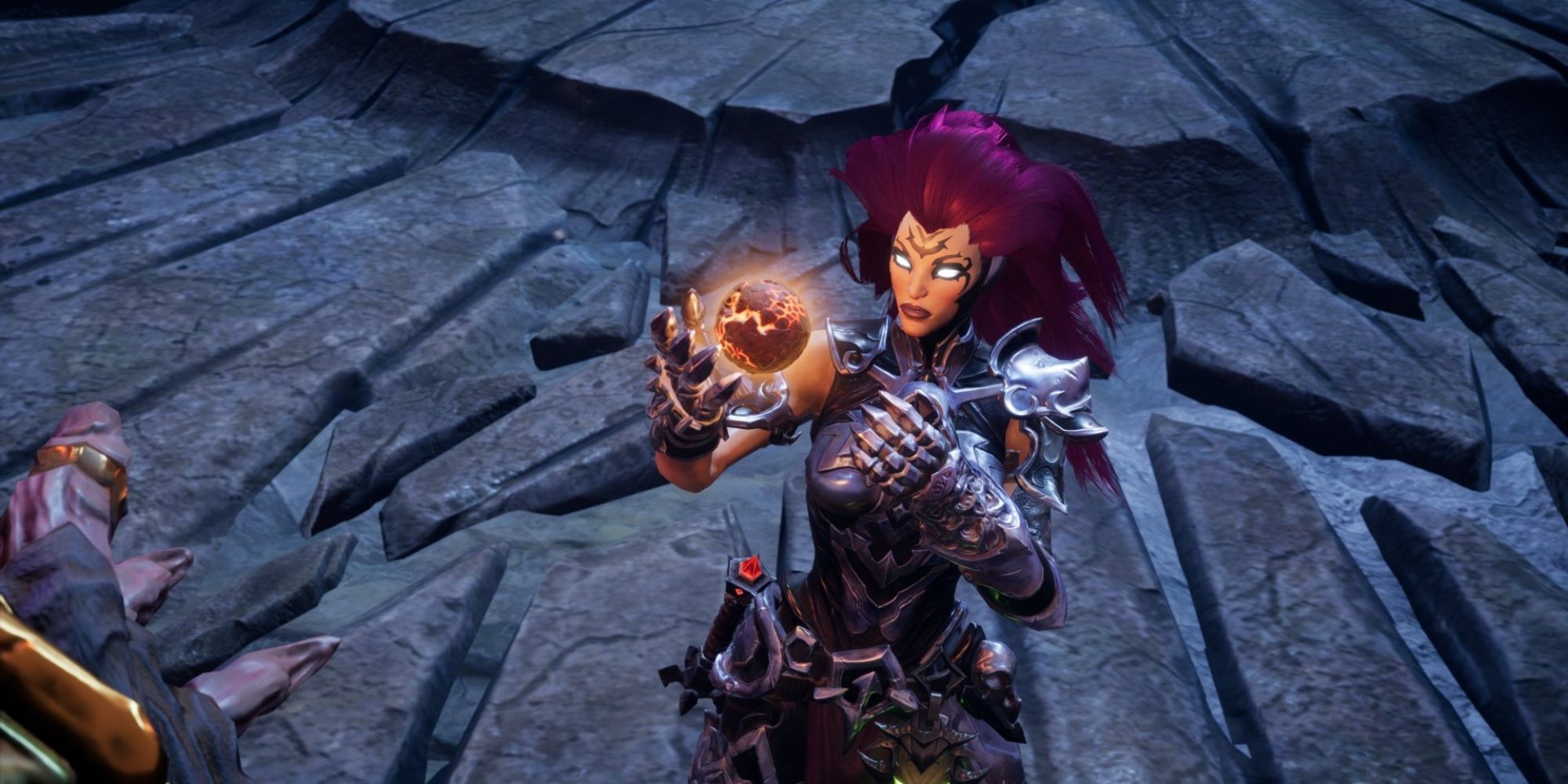Darksiders 3 Fury woman in armor holding a fireball