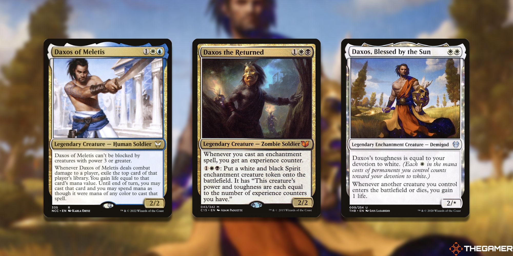 Three Magic: The Gathering cards depicting or referencing Daxos.