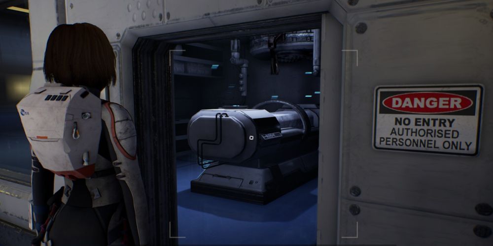 Kat approaches a medical cryopod in ARK Habitas