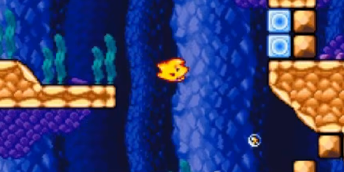 Starfy swimming around in an underwater level.