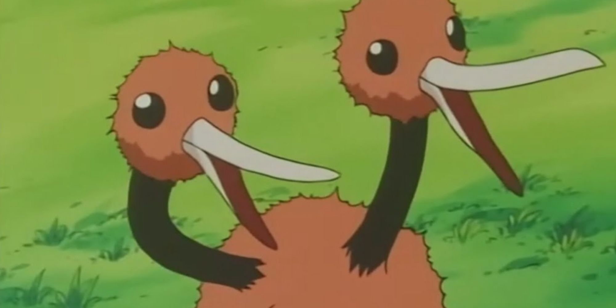 A close-up of Doduo with both its beaks open.