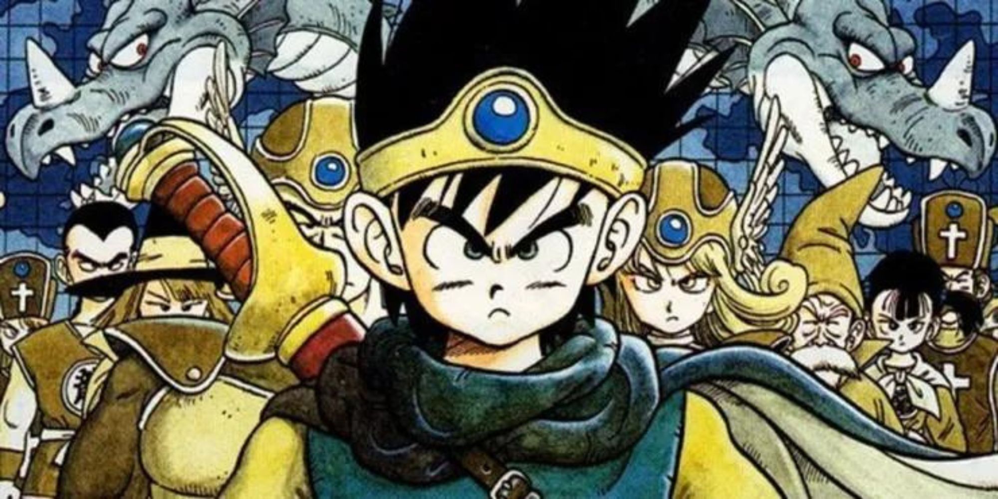 Dragon Quest Three Erdrick and the entire cast behind him 